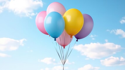 Pastel balloons floating in a blue sky happy festive background