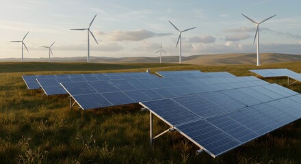 Solar Panels and Wind Turbines in a Green Energy Landscape