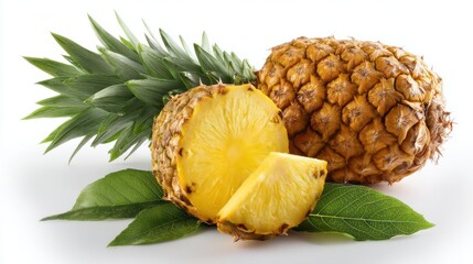 Vibrant pineapple with fresh, green leaves, showcasing its juicy interior