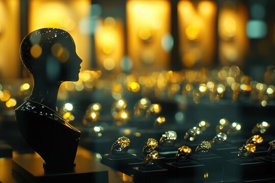 Silhouette of a mannequin head in a jewelry store
