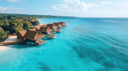 Tropical island bungalows overwater villas resort accommodation