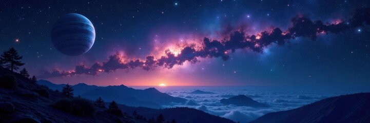 Fototapeta premium Deep space galaxy night sky with stars and planets, galaxy, night