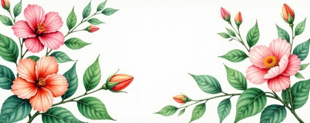 Obraz premium Intricate watercolor design featuring intertwined floral stems and lush green foliage , watercolor, floral pattern