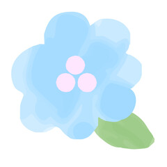 かわいい青い花のイラスト　水彩タッチのお花