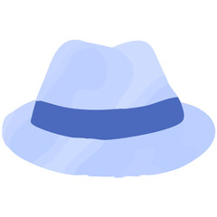 ブルーの水彩タッチの中折れ帽子のイラスト