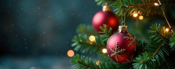 Naklejka premium Minimalist Christmas tree background with ornaments and lights, festive atmosphere, Christmas tree