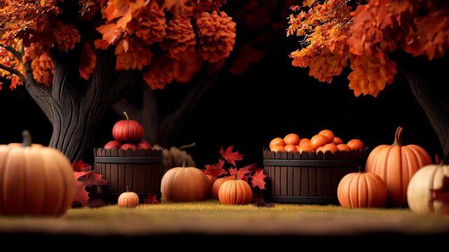 A vibrant autumn harvest scene featuring an array of pumpkins and colorful leaves. Perfect for seasonal decor, this still life captures the essence of fall celebrations.
