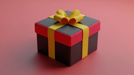 Obraz premium A vibrant gift box, black with red and yellow accents. A simple, modern design