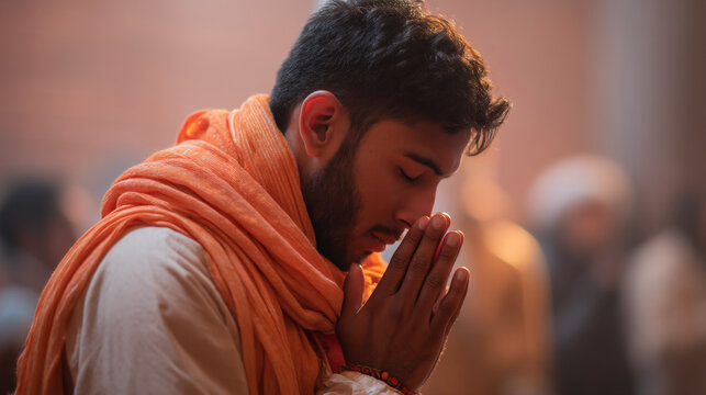 Young man praying hinduism spirituality hindu prayer faith worship devotion religious ceremony tradition culture 100