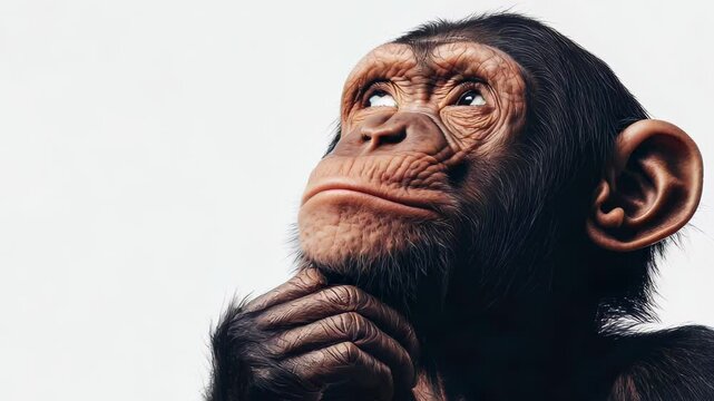A thoughtful monkey gazes into the distance, embodying curiosity and reflection. This intimate close-up captures the nuanced expressions of wildlife amid lush nature.