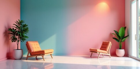 Empty studio with gradient background, minimalist furniture and empty space, perfect for showcasing products in a modern and sleek setting , , minimalist decor