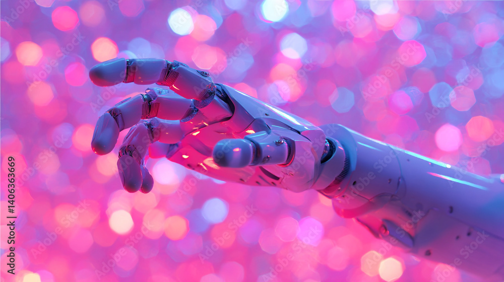 Poster robot hand reaching out artificial intelligence ai futuristic technology concept design render art