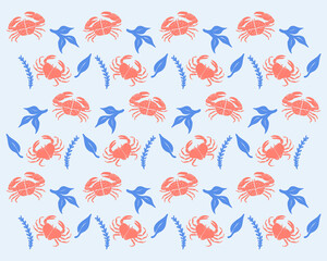 Crab illustration pattern vector sea world marine life background layout banner packaging cover print art editable