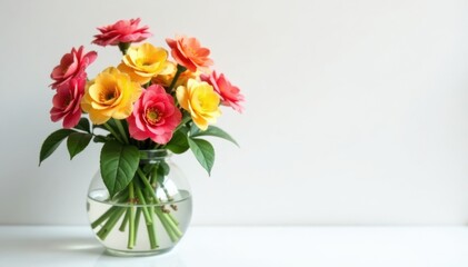 Artificial flowers in a large glass container on a white background , artificial, decor