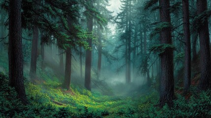 Fototapeta premium Enchanted Forest: A Mystical Morning in the Woods