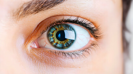 Obraz premium Detailed Close Up Of A Human Eye With Blue And Green Iris And Glittery Eyelashes