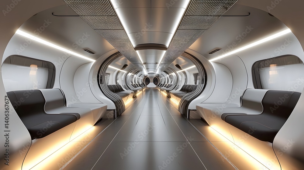 Leinwandbilder A futuristic hyperloop pod interior featuring a sleek curved design with modern lighting and minimalistic seating for efficient high speed transportation
