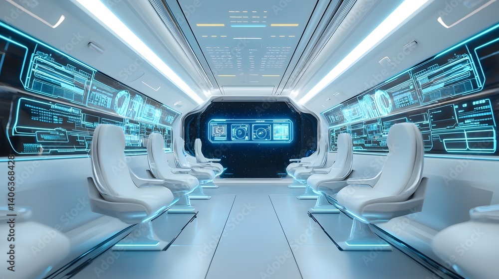 Aufkleber a high tech futuristic space shuttle passenger cabin featuring zero gravity seats ambient blue light