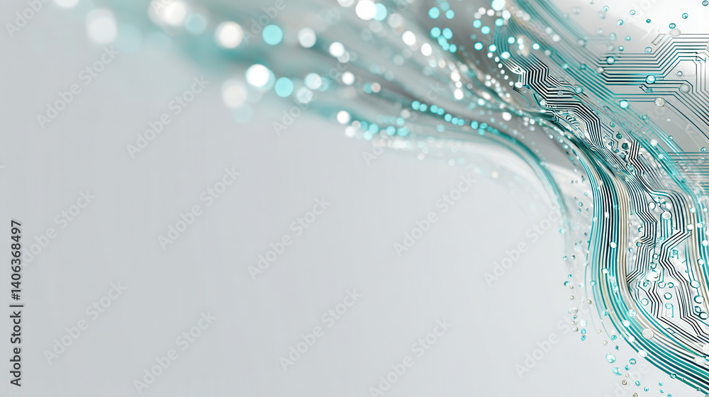 Poster abstract digital circuit design with flowing lines and glowing dots, symbolizing modern technology a