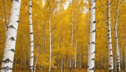 Obraz premium Full frame panoramic view of an aspen grove with golden leaves on a sunny day 1
