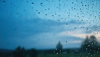 Obraz premium Full frame shot of wet glass against sky in rain 1
