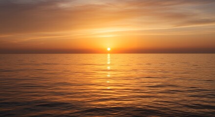 Fototapeta premium Ocean Horizon at Sunset with Golden Light Reflection