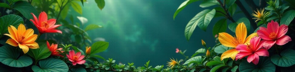 Exotic flowers and vines in humid environment, foliage, growth, rainforest