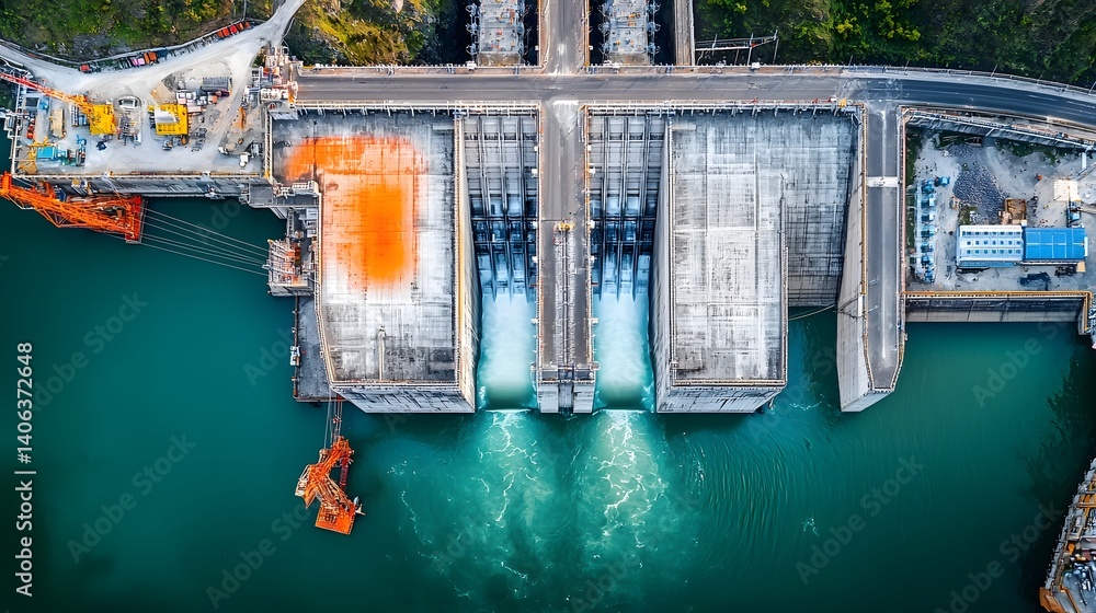 Aufkleber aerial infrared view of a large hydroelectric dam revealing temperature differences between the conc