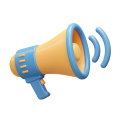 3D icon of a floating megaphone with sound frequency symbols.Transparent and isolated background, perfect for communication, marketing, or announcement visuals.