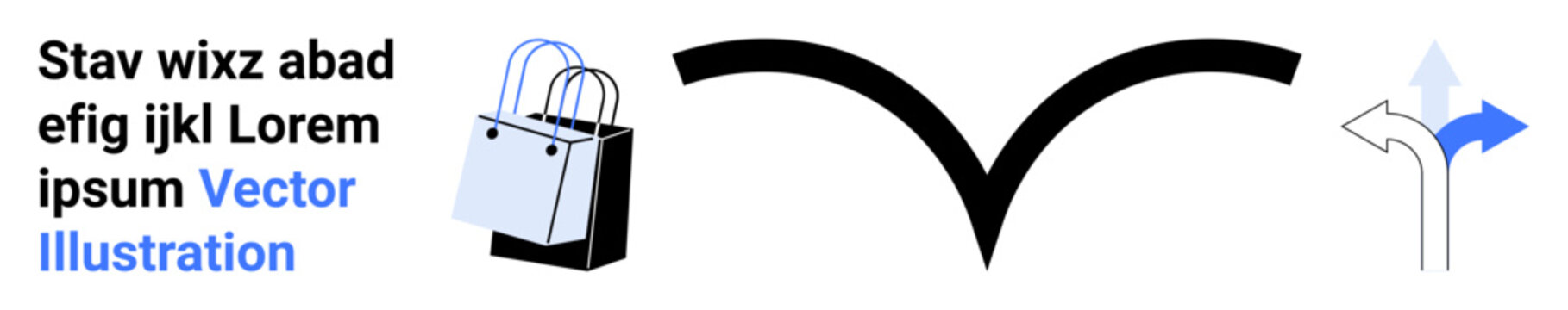 Shopping bag, split arrow, and road signs suggest decision-making, shopping journeys, and directions. Ideal for retail, e-commerce, marketing, navigation guidance decision-making concepts flat