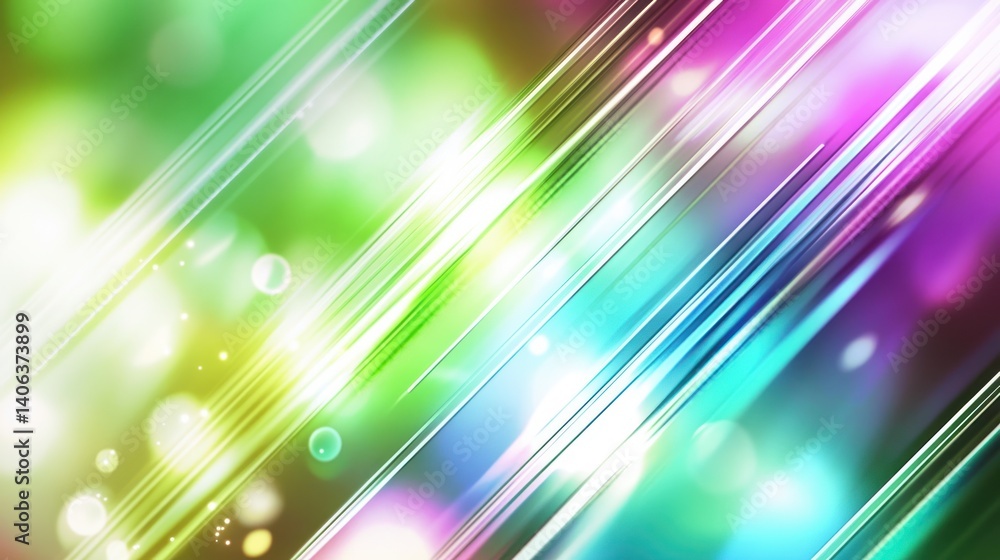 Fototapete Vibrant abstract background with diagonal lines and glowing bokeh