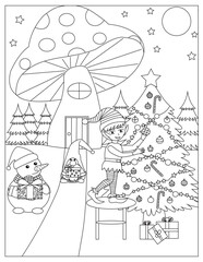 Cartoon illustration christmas tree coloring page vector