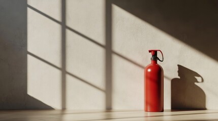 Obraz premium Red Fire Extinguisher in Sunlit Room