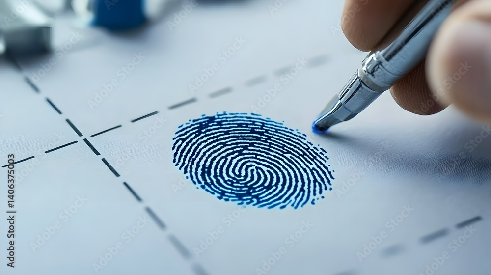 Aufkleber Close up view of a fingerprint being recorded with ink on paper a common forensic technique used to identify individuals during criminal investigations