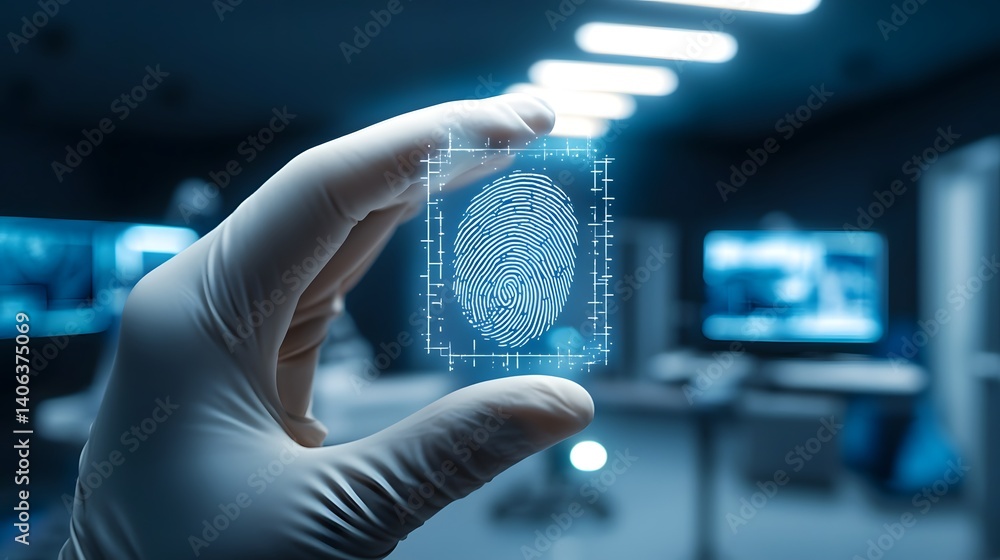 Aufkleber Close up view of a forensic scientist lifting and analyzing a fingerprint found at a crime scene during an investigation