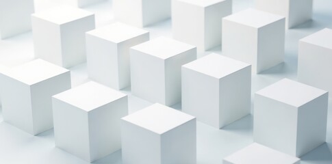 Obraz premium Random shifted white cube boxes form a geometric background with empty space , whitespace background, modern aesthetic