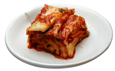 Traditional Korean Kimchi on White Ceramic Plate
