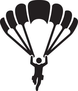 Black silhouette. Parachutist in flight. Set of skydivers. Flat vector illustration isolated on a white background