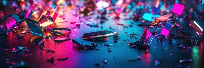 Fototapeta premium Chromatic Fragmentation: An Abstract Still Life with Shattered Geometries and Vibrant Light