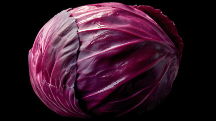 Obraz premium Red cabbage close up isolated on black background for healthy eating and vegan diet recipes ideas