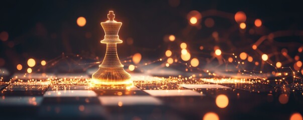 Obraz premium Illuminated Chess King: Strategy, Leadership, and Victory