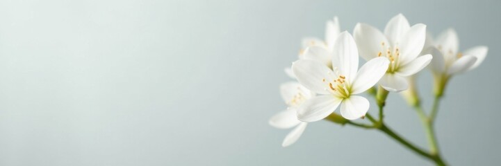 Obraz premium Delicate white flowers on light gray background, whitewash, flowers, garden