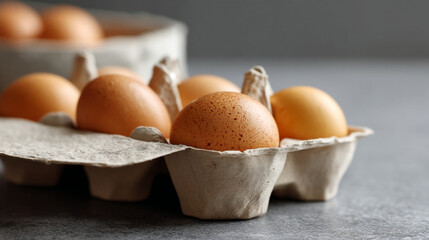 Fresh brown eggs in carton container healthy breakfast ingredient food photography and recipe inspiration