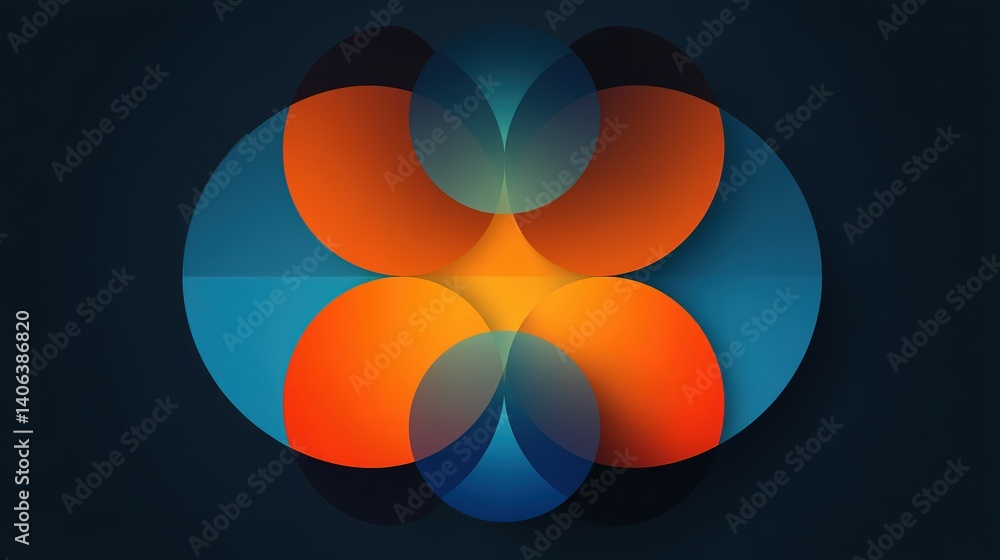 Poster interlocking circular shapes create a vibrant abstract design.