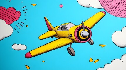 Yellow Cartoon Plane Soaring Above Clouds Symbolizing Strategic Thinking and Overcoming Challenges