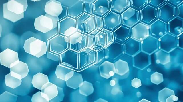 Abstract blue hexagonal shapes with soft bokeh background