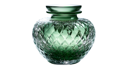 Decorative green crystal jar on white background, HD realistic