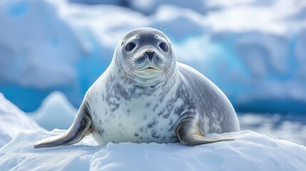 Obraz premium Young seal on icy landscape