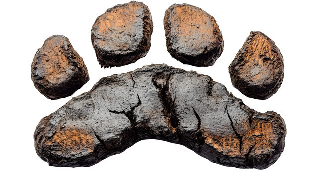 Dog paw print realistic texture isolated on white background