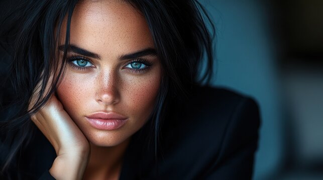 Close-up portrait of a woman with striking features